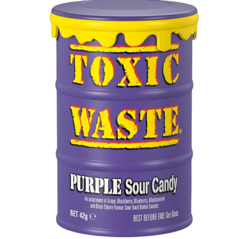 Tambor de caramelos ácidos Toxic Waste morados