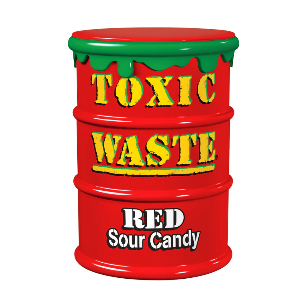 Tambor de caramelos ácidos Toxic Waste rojos
